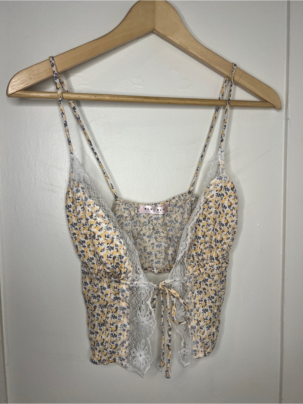 Blue Blush Yellow Floral Lace-Trim Cami